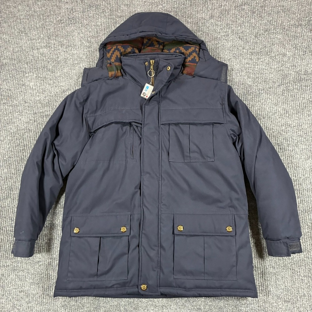 Vintage Stag Hill by Haband Mens XL Navy Hooded Field Parka Jacket Multi Pocket
